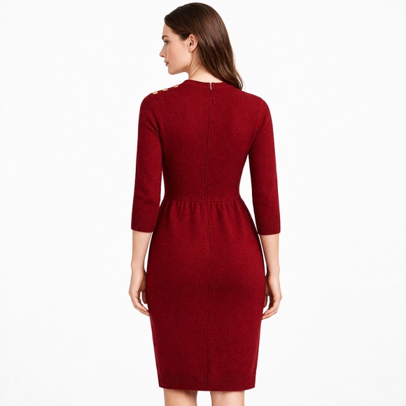 St. John by Marie Gray Burgundy Knit Dress Size 6 Gold Buttons USA Vintage 1980s - Picture 7 of 9